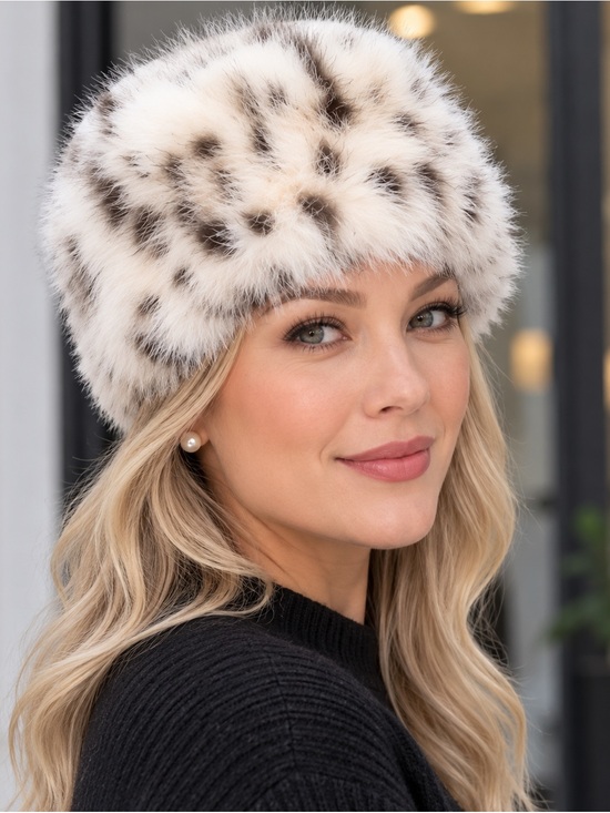 None Accessories - NEW: Elegant Leopard Print Faux Fur Hat